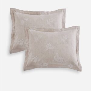 NWT Johnny Was Skyler Eyelet Linen Standard Shams - Beige Pillowcases Set of 2